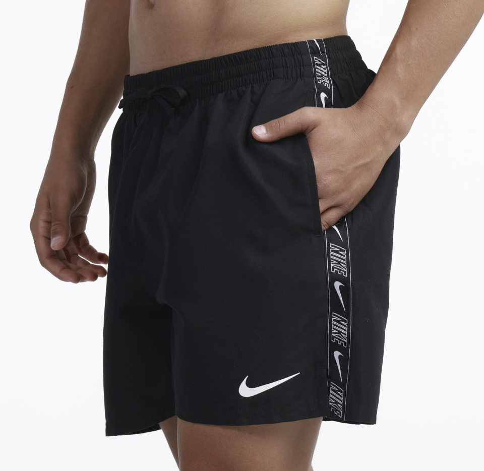 Nike Logo Tape 5" VolleyShorts Badehose Herren, schwarz