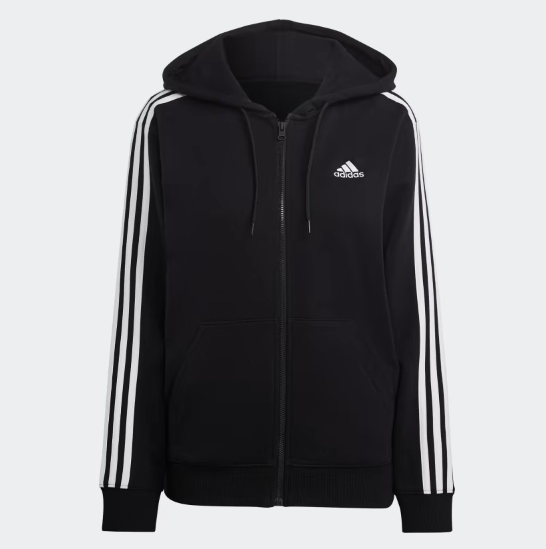 Adidas Essentials 3-Streifen Kapuzenjacke, schwarz