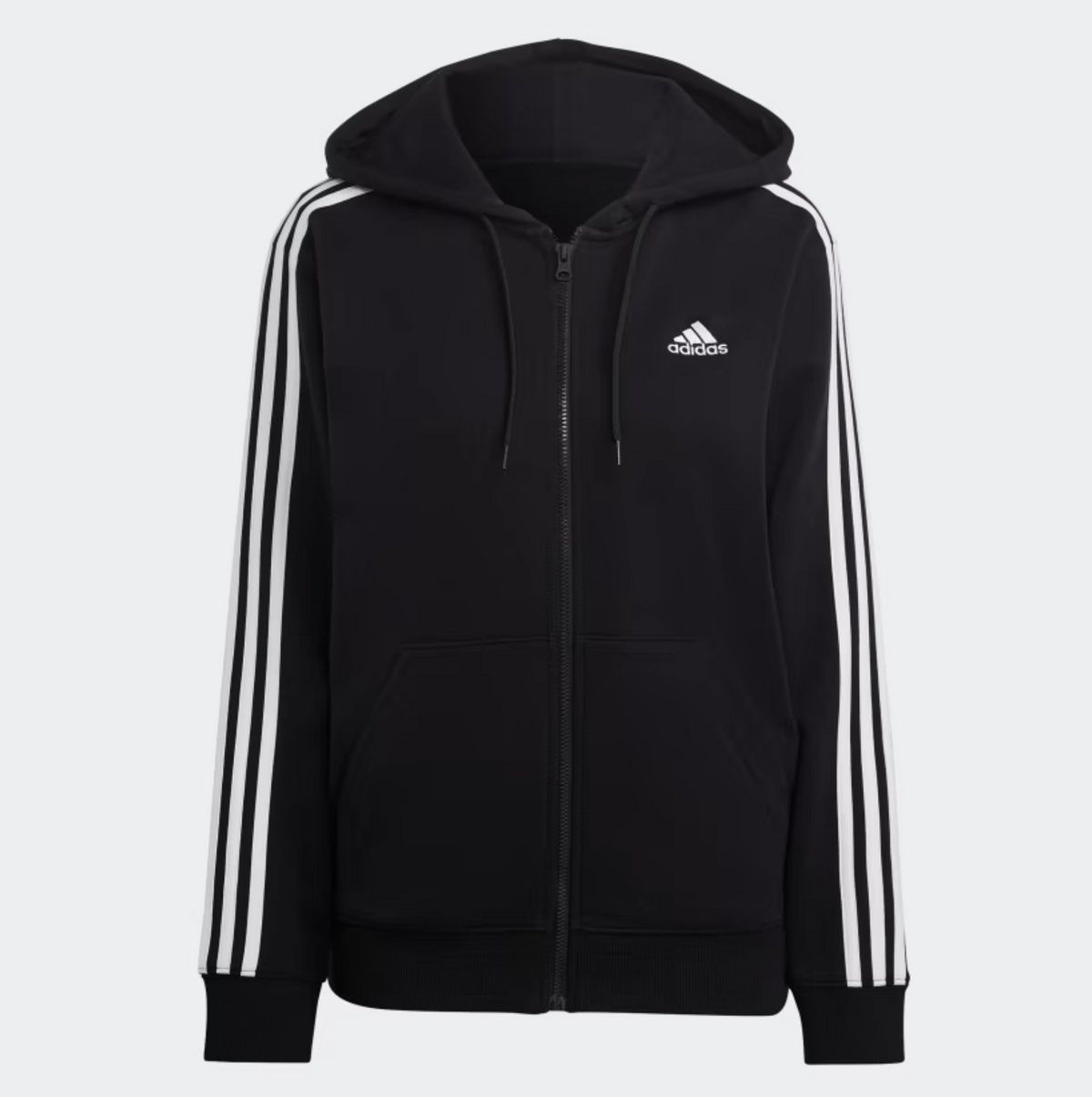 Adidas Essentials 3-Streifen Kapuzenjacke, schwarz