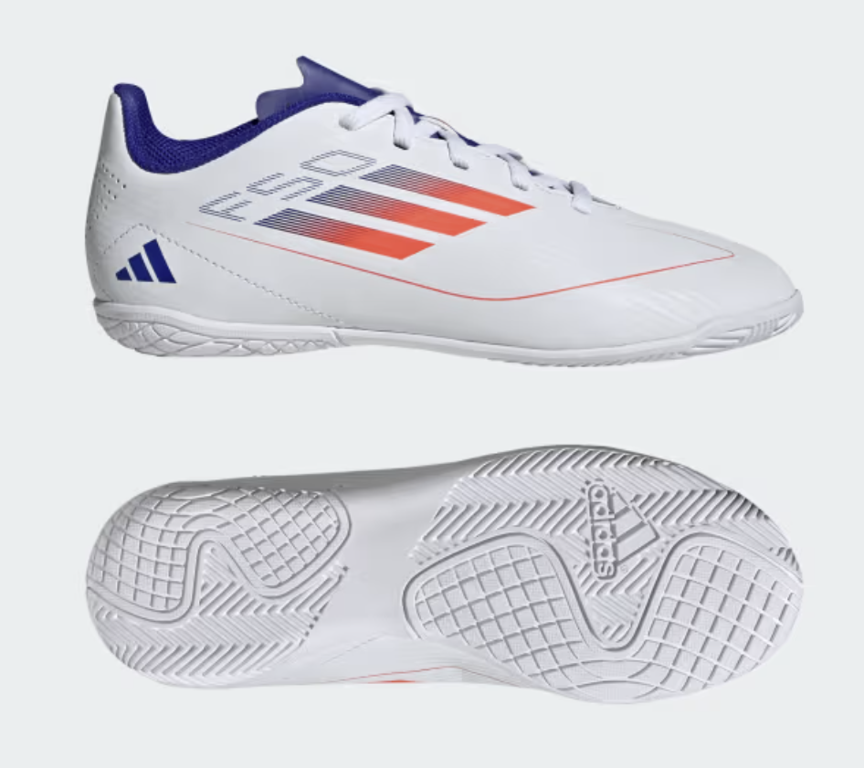 Adidas F50 Club IN Junior Fussballhallenschuh, weiss/blau
