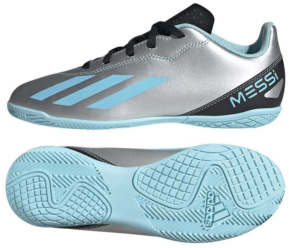 Adidas X Crazyfast.4 IN Junior "Messi" Fussballhallenschuh, silber/blau