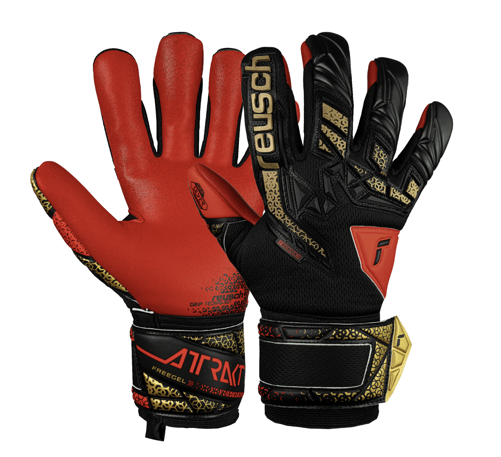 Reusch Attrakt Freegel Silver Junior Torwarthandschuh, schwarz/gold/rot