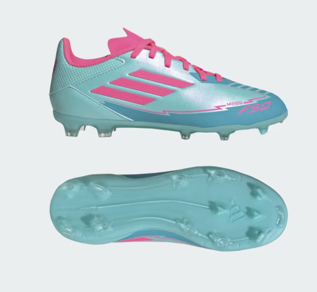 Adidas F50 League Messi Junior FG/MG Fussballschuh, aqua/pink