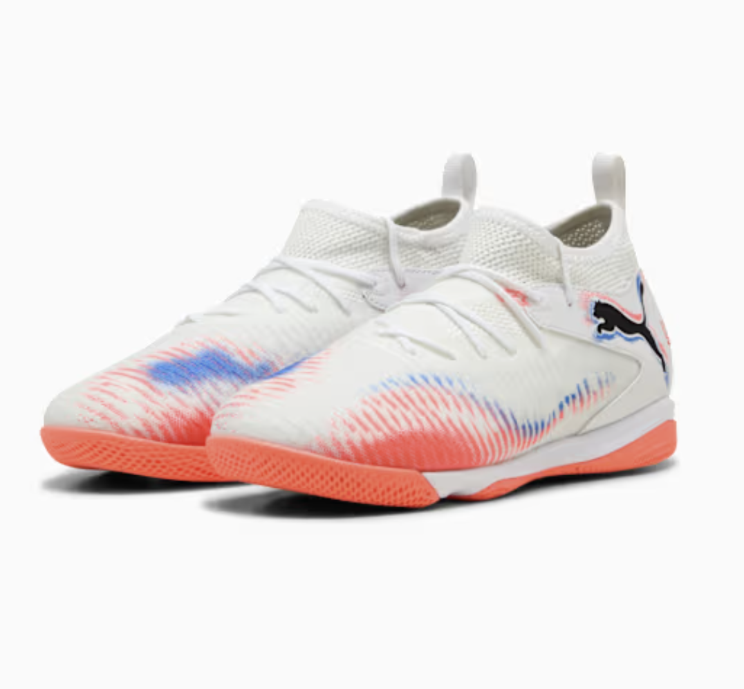 Puma Future 8 Match IT MID Futsal Junior Fussballhallenschuh, weiss/schwarz/rot