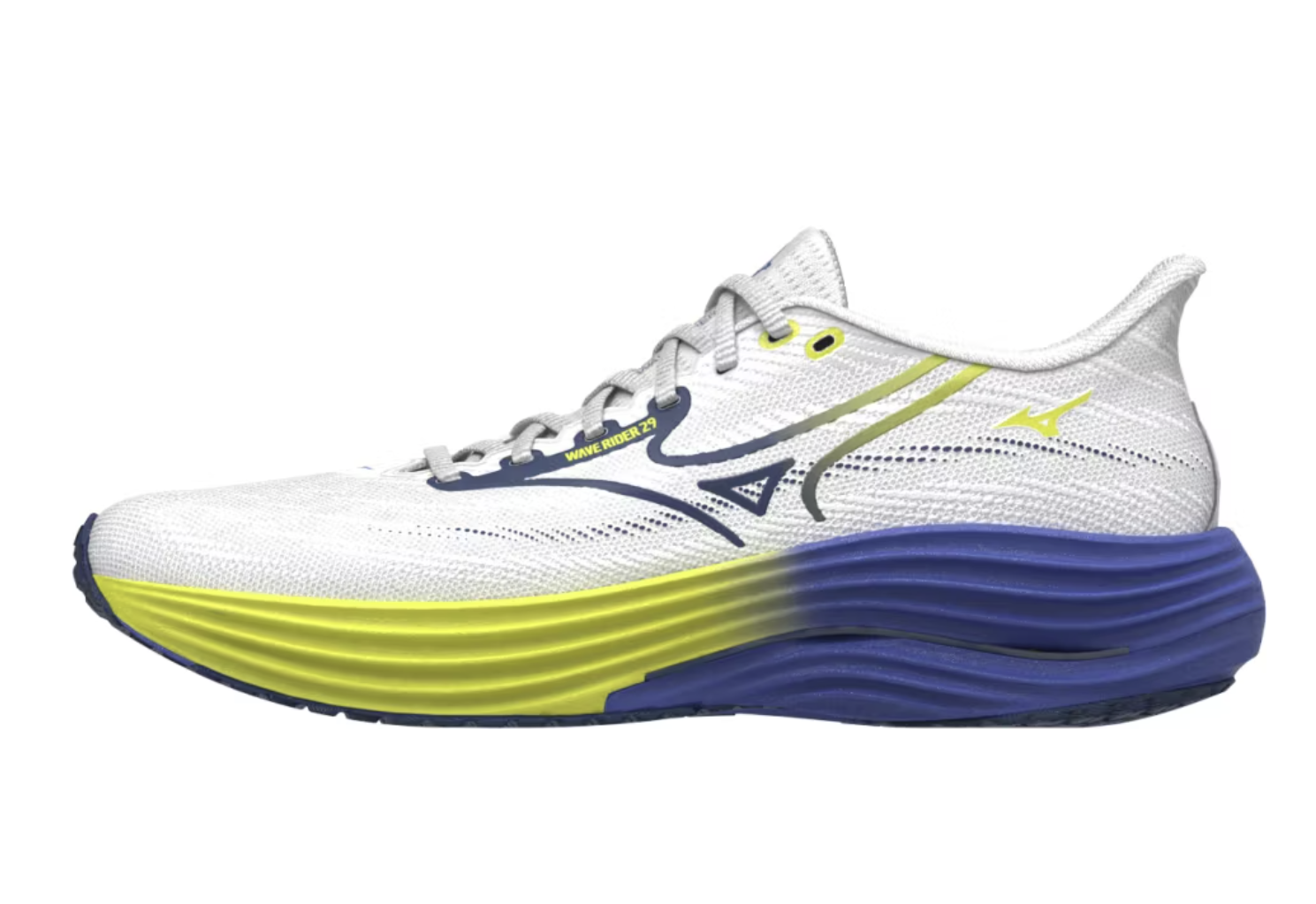 Mizuno Wave Rider 29 Herren Neutral Road Runningschuhe, weiss/blau/gelb