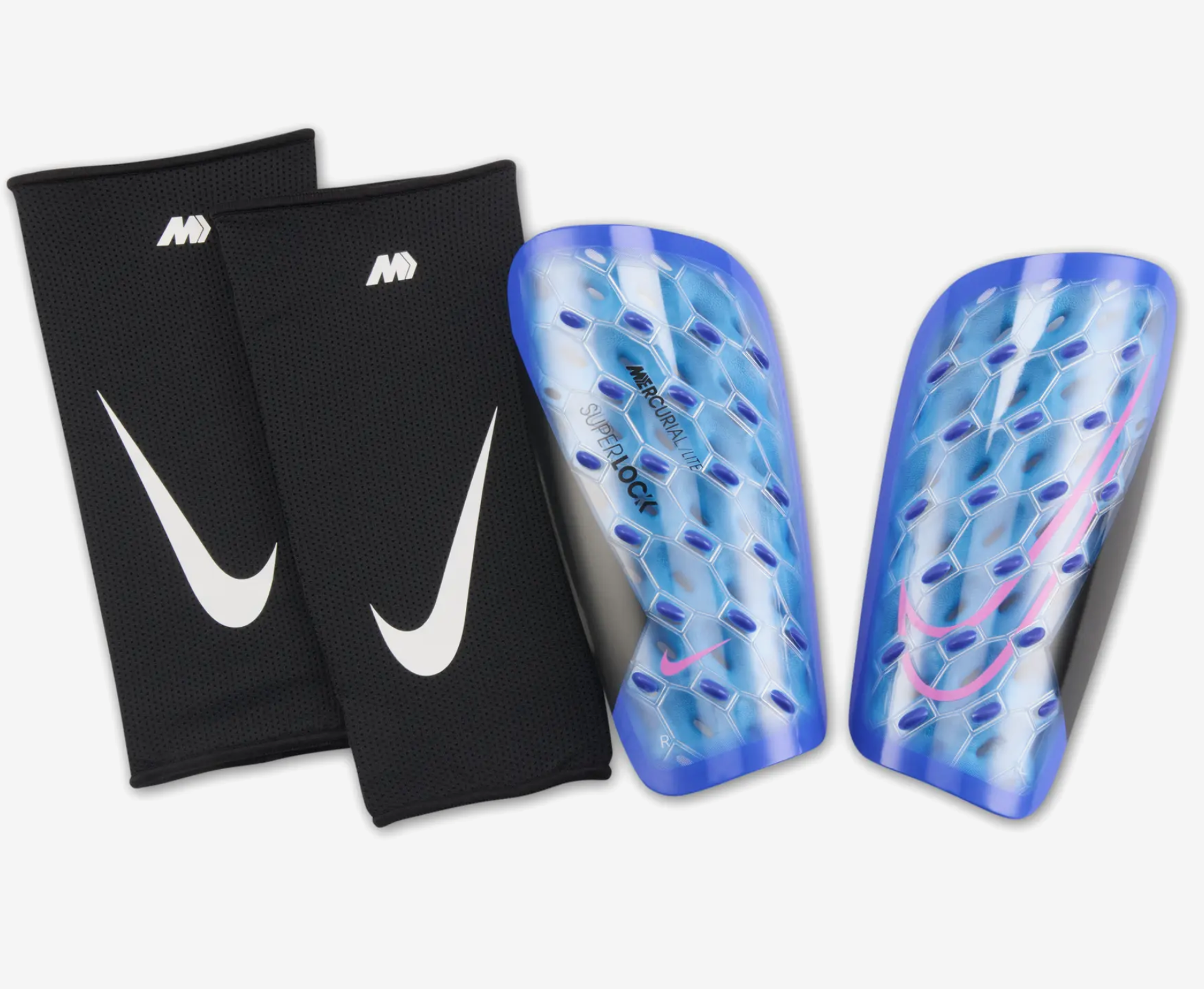 Nike Mercurial Lite SuperLock Schienbeinschoner, blau/schwarz/pink