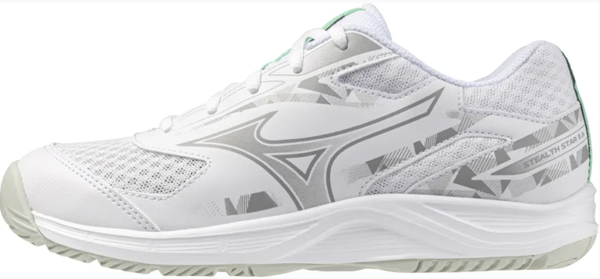 Mizuno Stealth Star 3 Junior Hallenschuh, white/black/frozen emerald